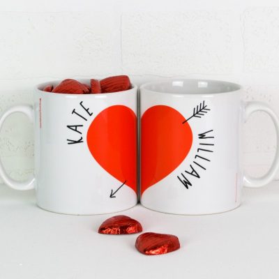 Personalised Love Heart Mugs Pair with chocs